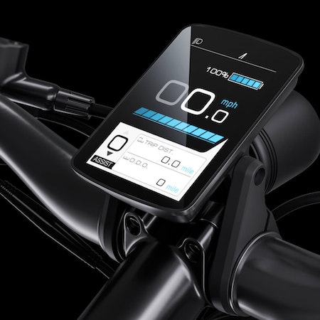 Backlit LCD Display
The Full Color Display keeps you up-to-date with all your vital metrics, including speed, battery life, pedal assist level, and syncs your phone to connect with a larger Aventon community. It even charges your phone via its concealed USB port!
